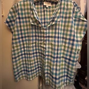 NWOT Emily & Fin ModCloth Cotton Gingham Blue green white sleeveless collar sz1x